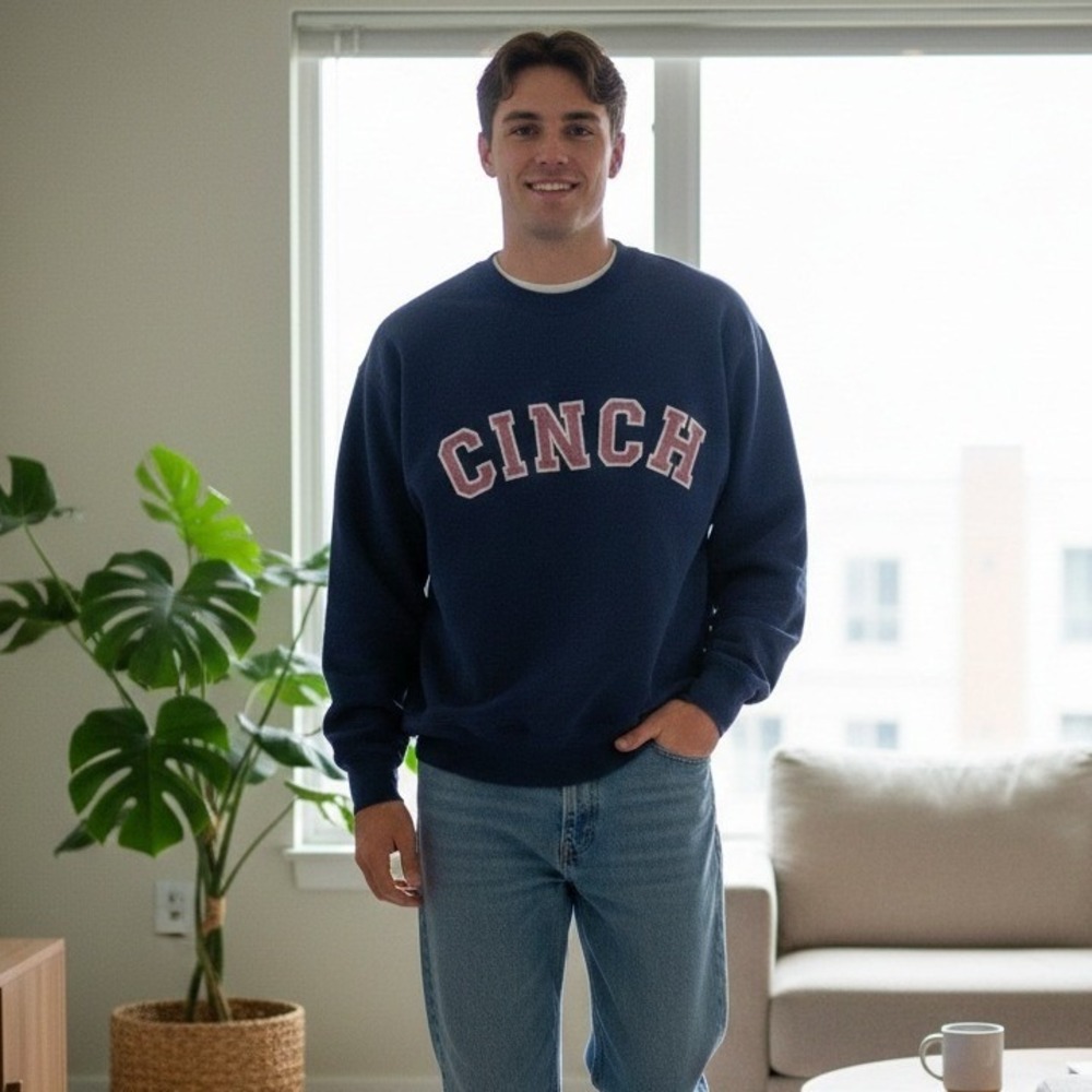 Vintage Cinch Navy Blue Logo Crewneck Sweatshirt Western Performance‎